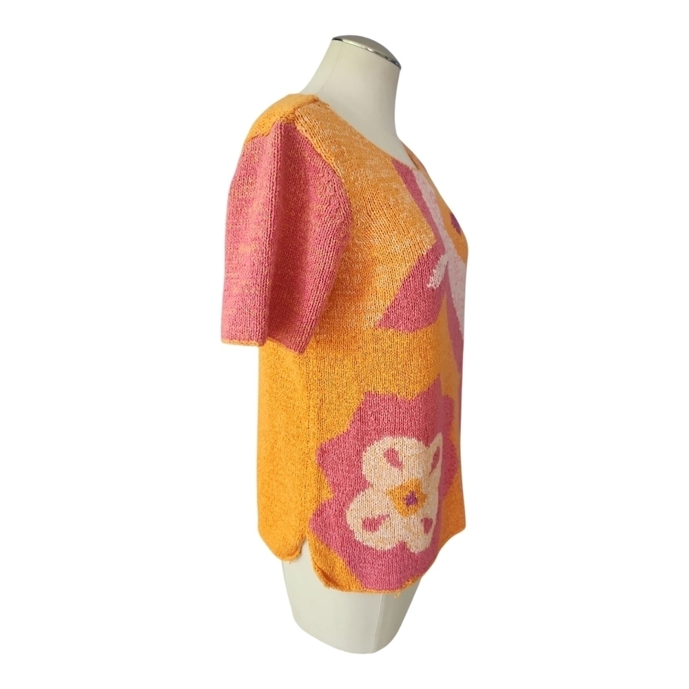 JH Collectibles Vintage Knit Sweater Top Size M | Pink Orange Floral Abstract - Picture 3 of 9